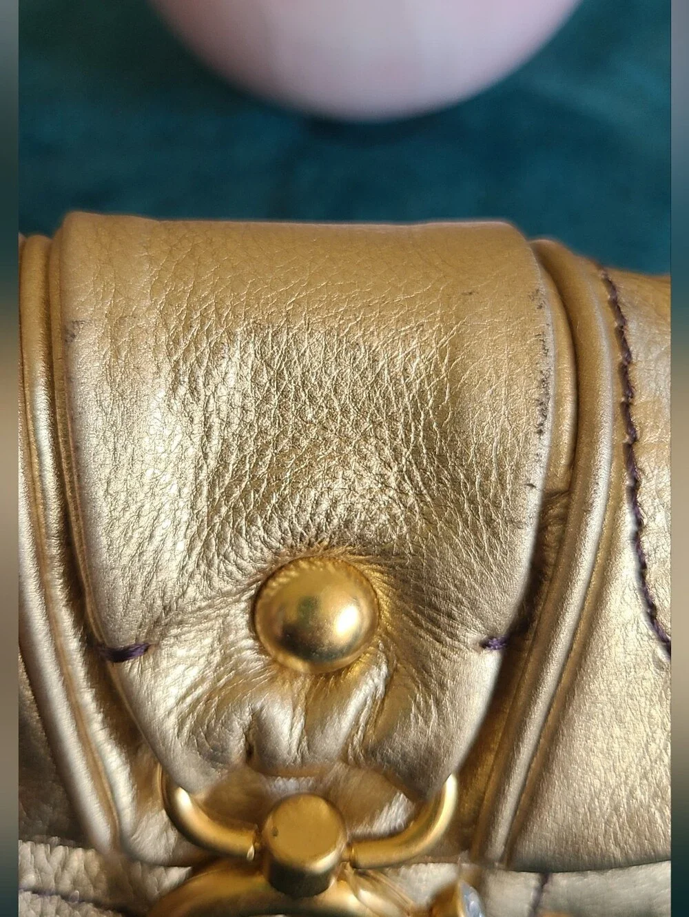 Y2K vintage metallic gold leather Juicy Couture wristlet featuring Heart Accent